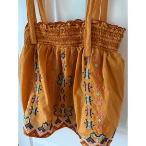 Anthropologie Gold Tank Embroidered w/Tie Bow Straps Keyhole Back Size Small‎